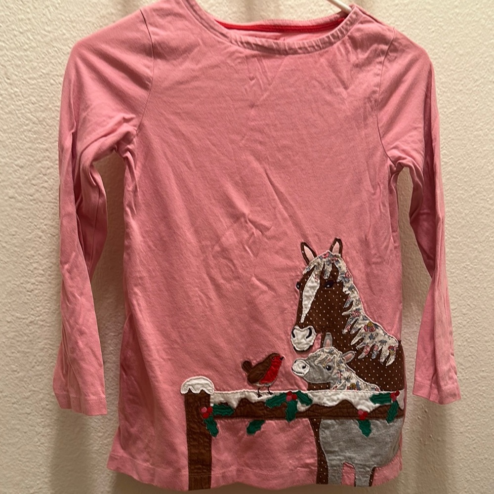 Mini Boden Pink Long Sleeve Tee with Whimsical horse Graphic